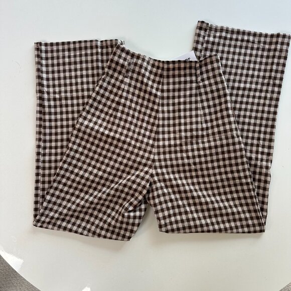 NWTs 12th Tribe Plaid Brown High Rise Straight Leg Pants S - Picture 6 of 6